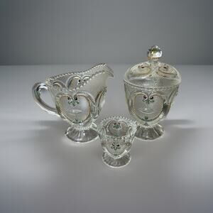 Antique EAPG Set Sugar Bowl/ Candy Dish, Toothpick Holder, Creamer.